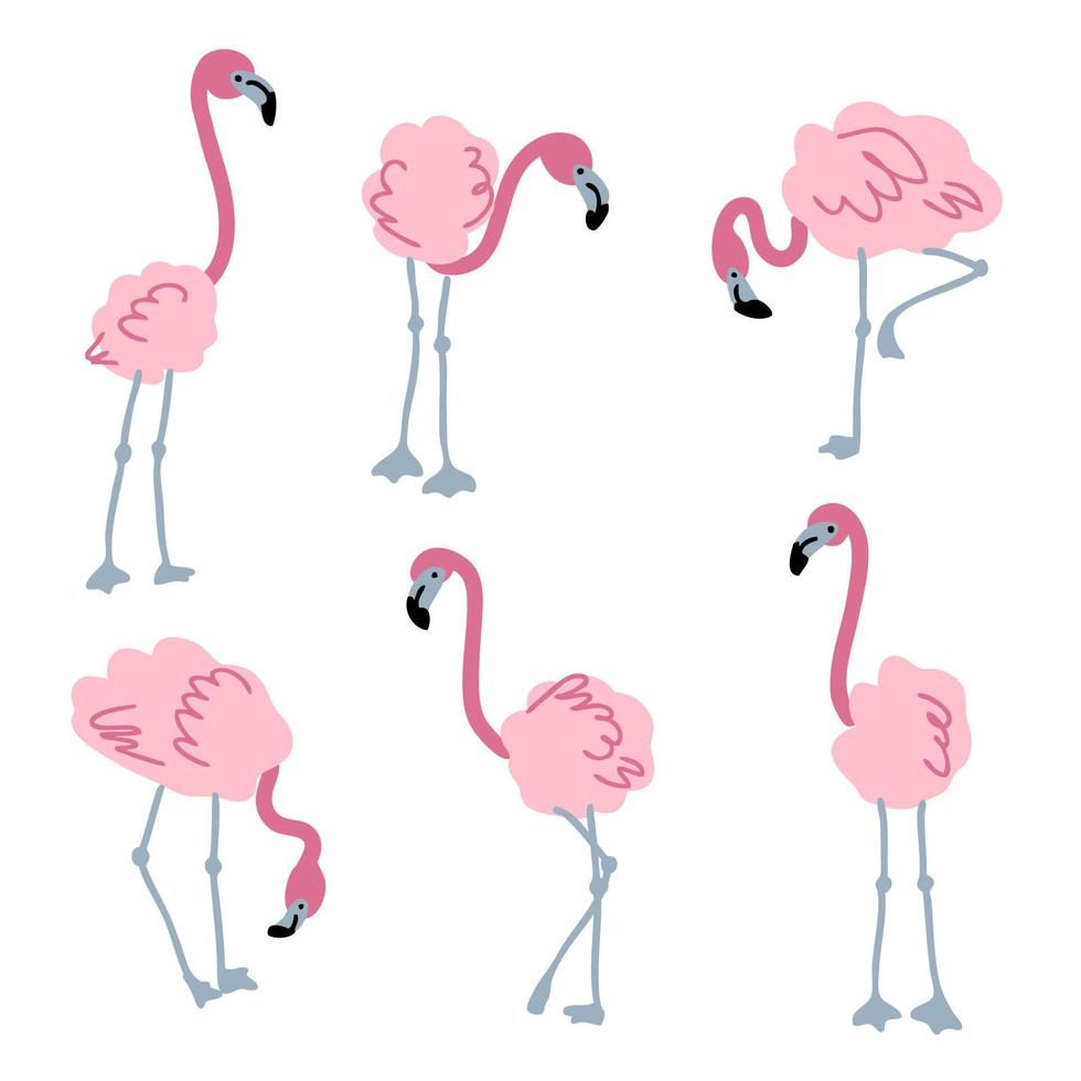 Doodle pink flamingo collection. vector