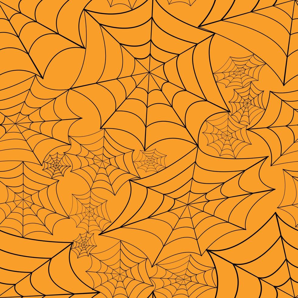 Vector - Abstract seamless pattern of black cobweb on orange background. Can be use for print, paper, fabric, wrapping or decorate card, poster, banner.