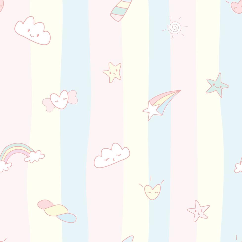 Foto de archivo - patrón abstracto sin fisuras del concepto de unicornio. nube, cielo, corazones, arco iris. se puede utilizar para cualquier tarjeta, postal, impresión, papel, papel tapiz, tela. vector