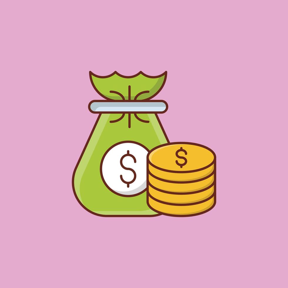 money with bag Vector illustration on a transparent background.  Premium quality symbols. Vector flat icon for concept and graphic design.