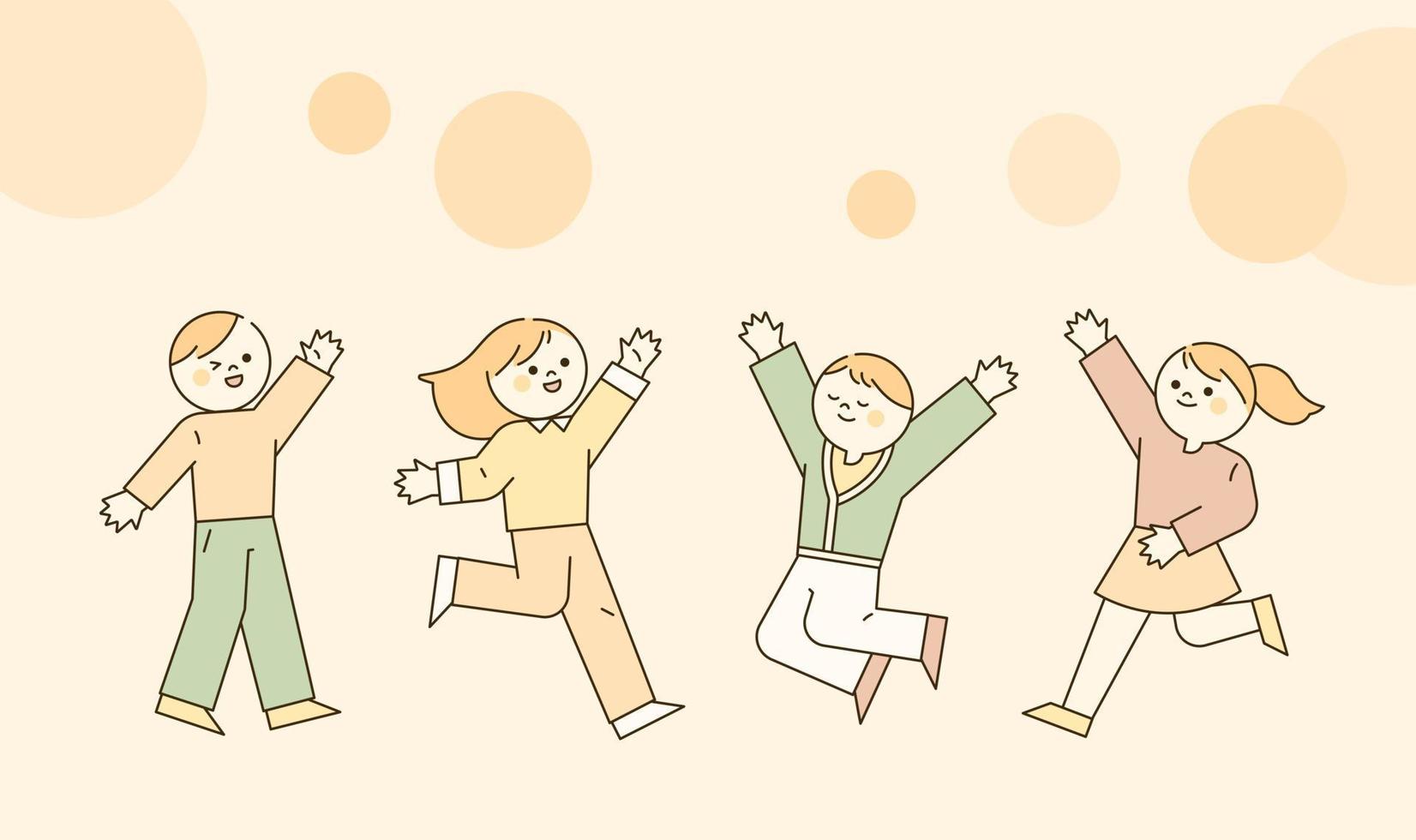 Cute people are jumping happily. vector