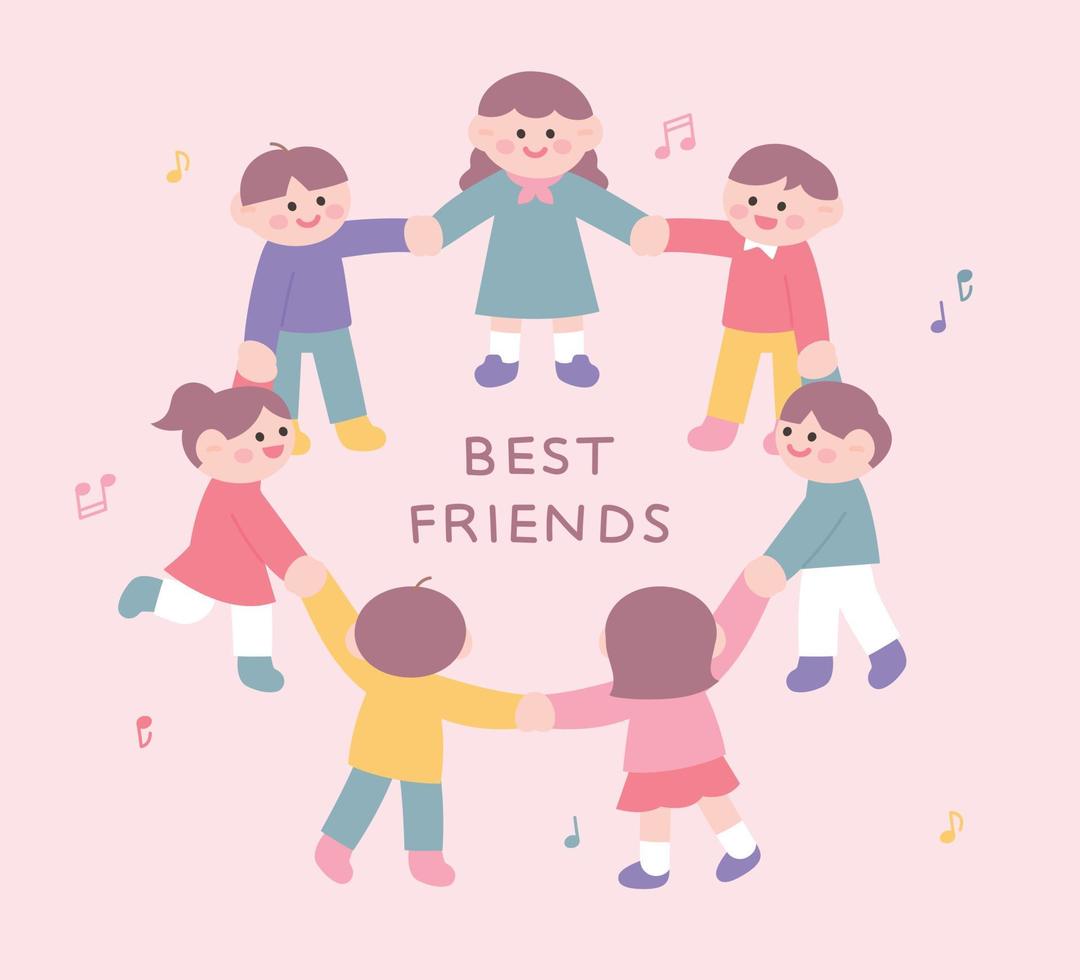 Cute children holding each other's hands and standing in a circle. vector