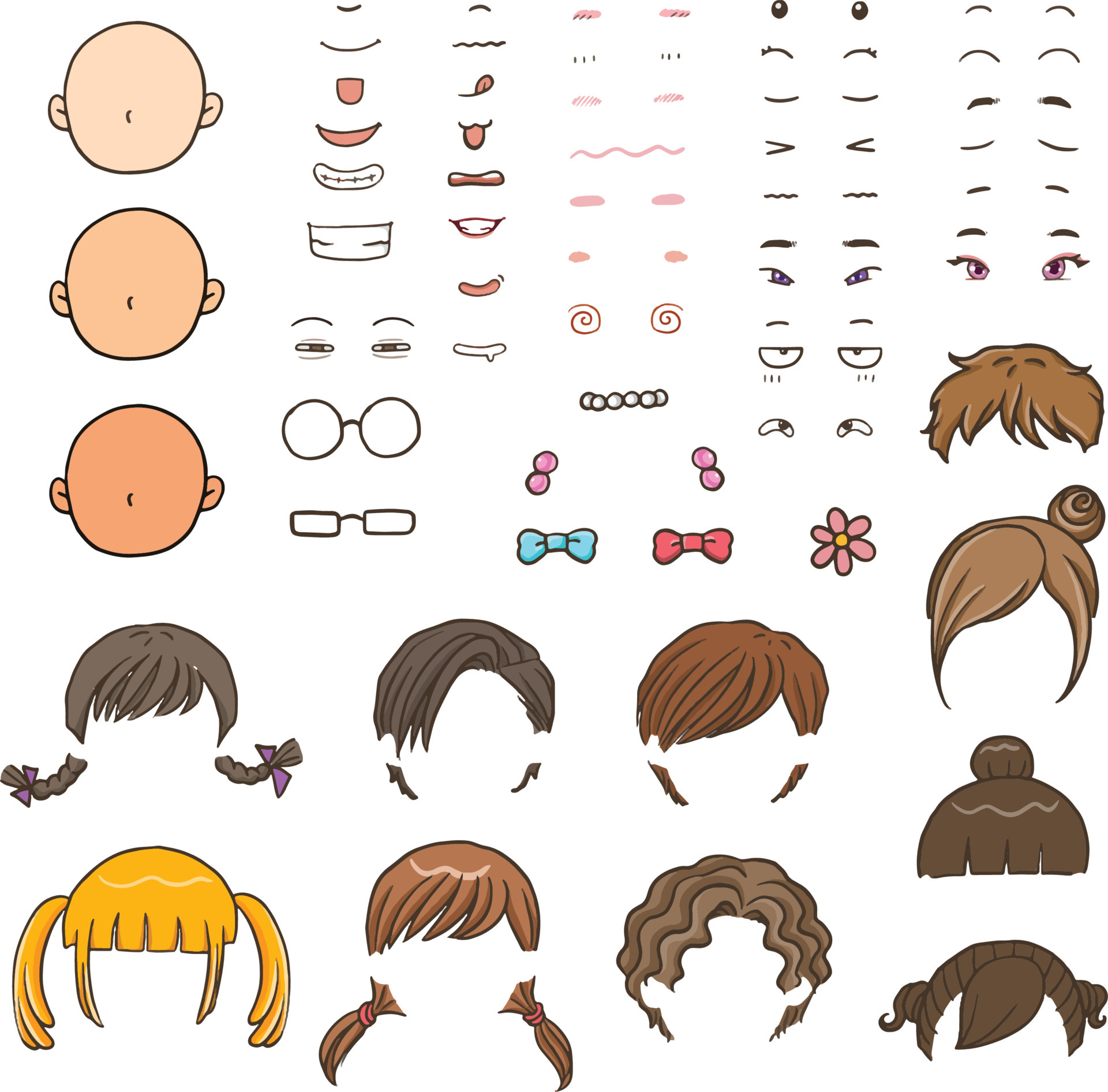 face set hair style mouth nose eyes clipart vector 4758686 Vector Art at Vecteezy face set hair style mouth nose eyes clipart vector 4758686 Vector Art at Vecteezy