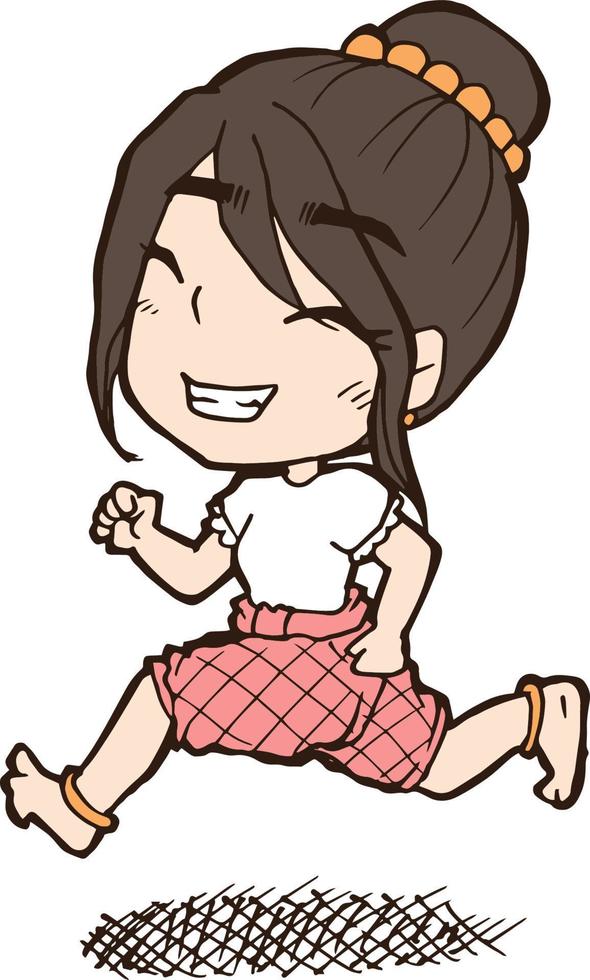 thai girl running vector cartoon clipart anime cute character cartoon model emoción ilustración dibujo kawaii manga, design, idea free download art
