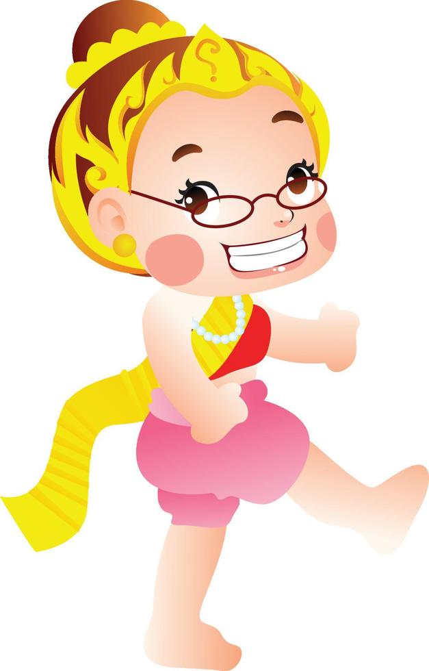 cute smiling Thai girl  drawing a cartoon  Kawaii character vector