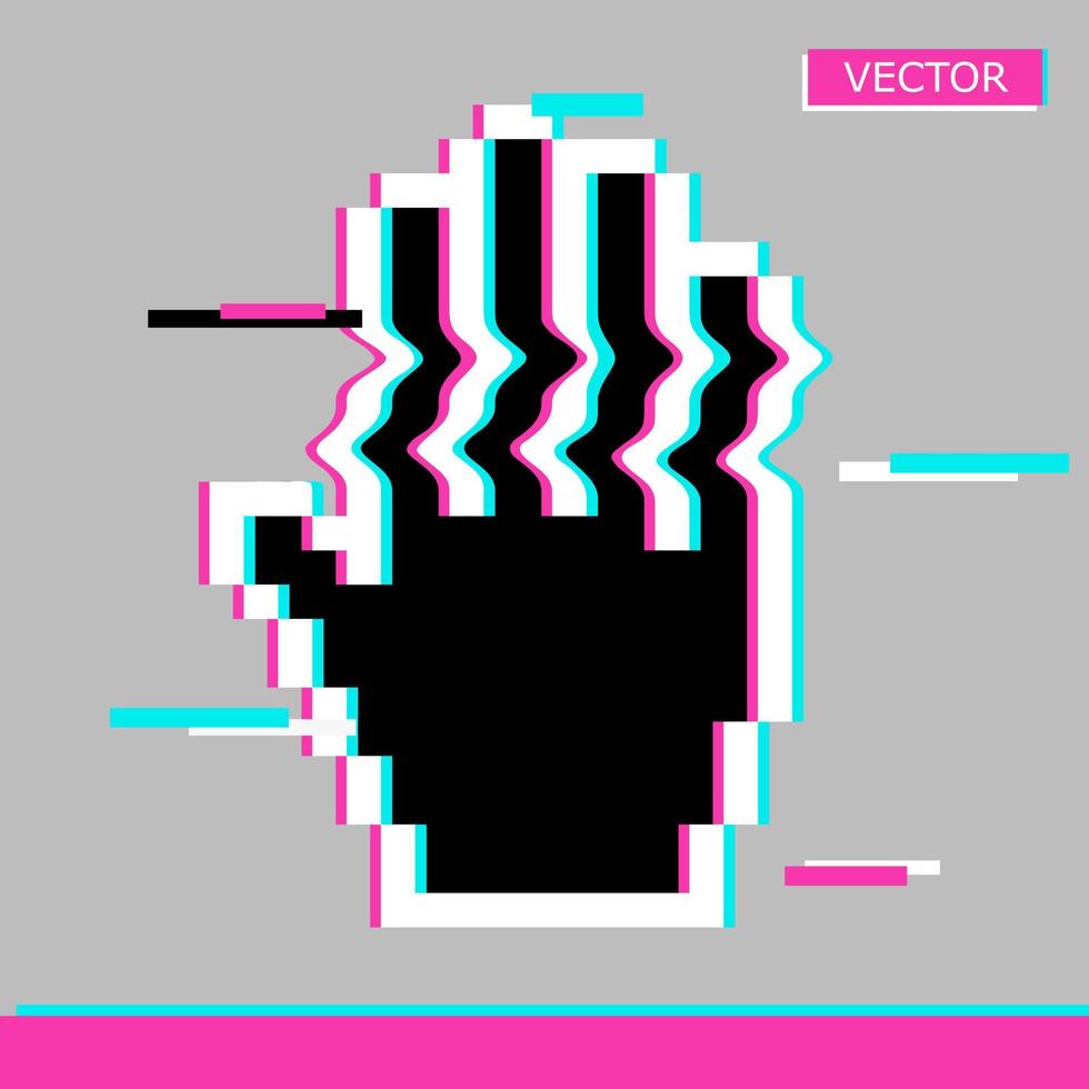 Ilustración de vector de diseño de estilo plano de signo de icono de cursor de mano de ratón de píxel negro