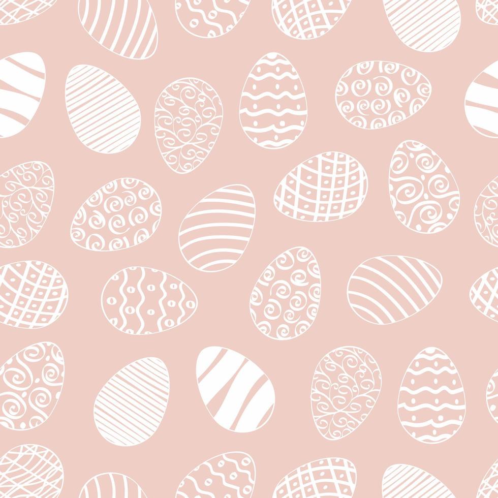 Seamless easter day egg pattern with hand drawn traditional christian black white colored eggs randomly falling on light blue background vector illustration. Glitch effect elements.