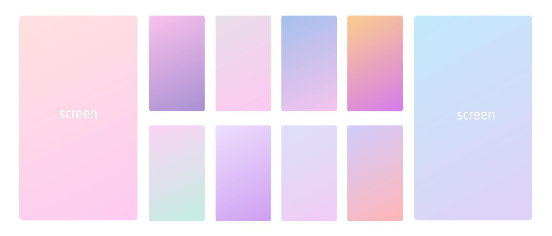 Vibrant and soft pastel gradient smooth color background set for devices, pc and modern smartphone screen soft pastel color backgrounds vector ux and ui design illustration.