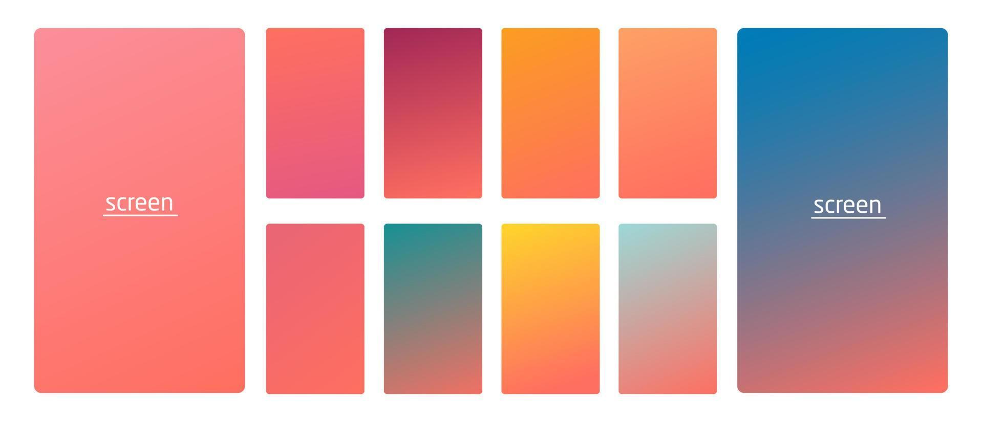 Vibrant and soft pastel gradient smooth color background set for devices, pc and modern smartphone screen soft pastel color backgrounds vector ux and ui design illustration.