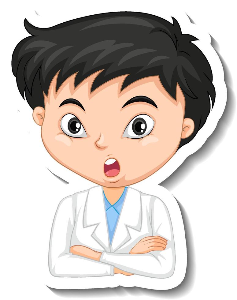 Scientist boy sticker on white background vector