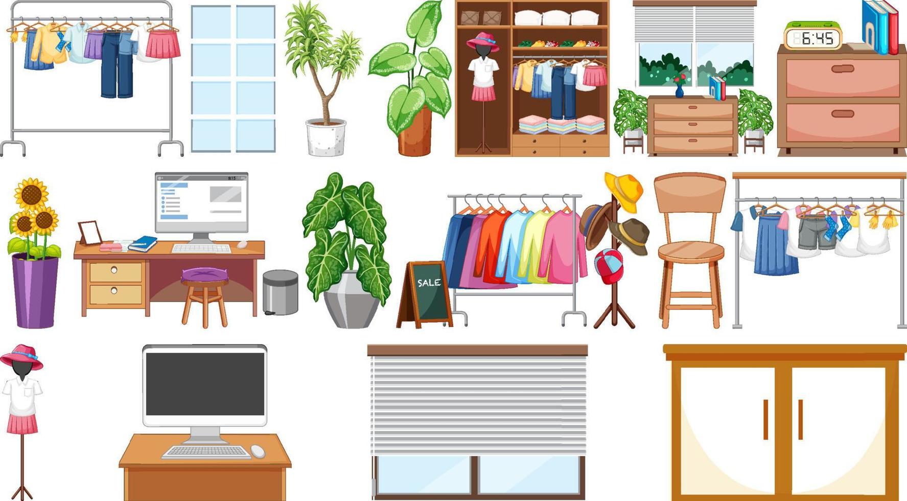 Set of interior furniture and decorations vector