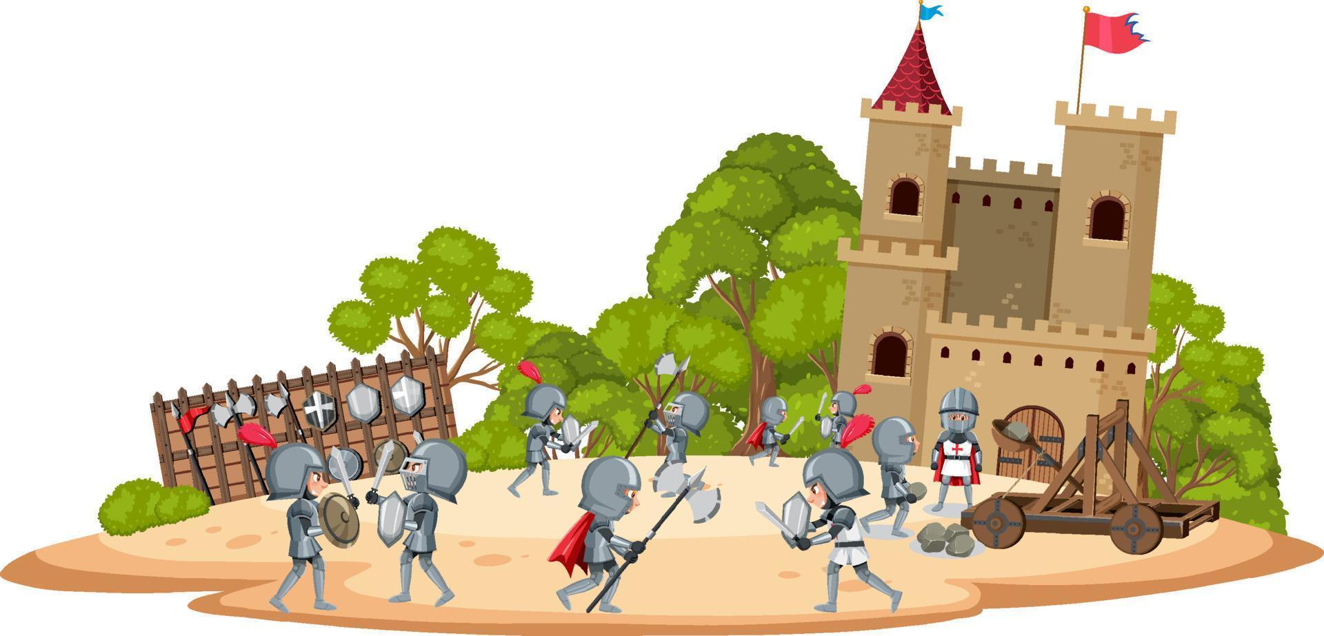 escena de dibujos animados de guerra medieval vector