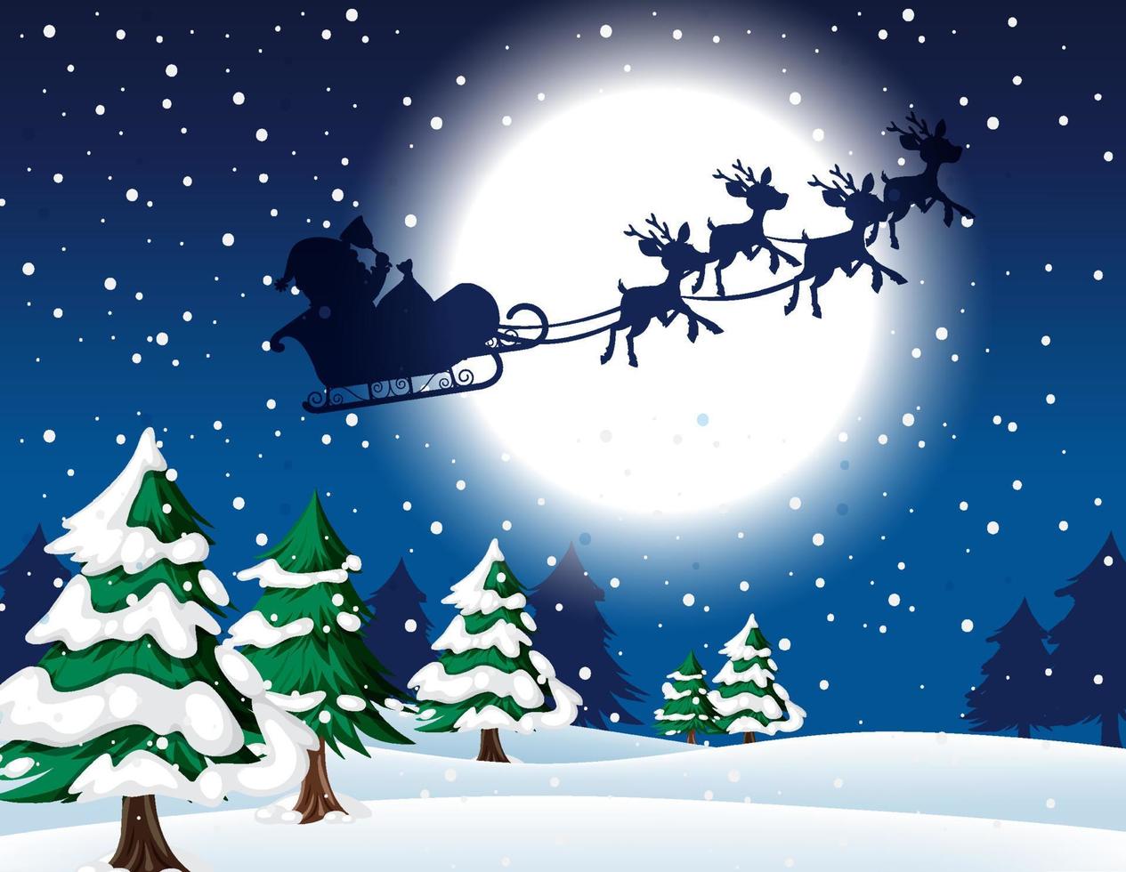 Christmas poster template with silhouette Santa on sleigh vector