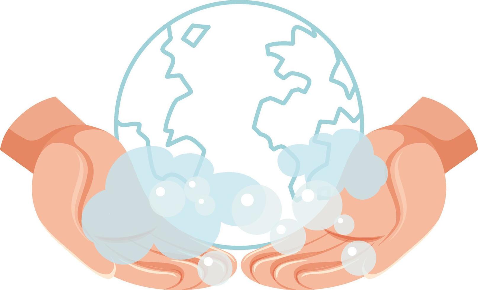 Earth globe with bubble foam on two hands vector