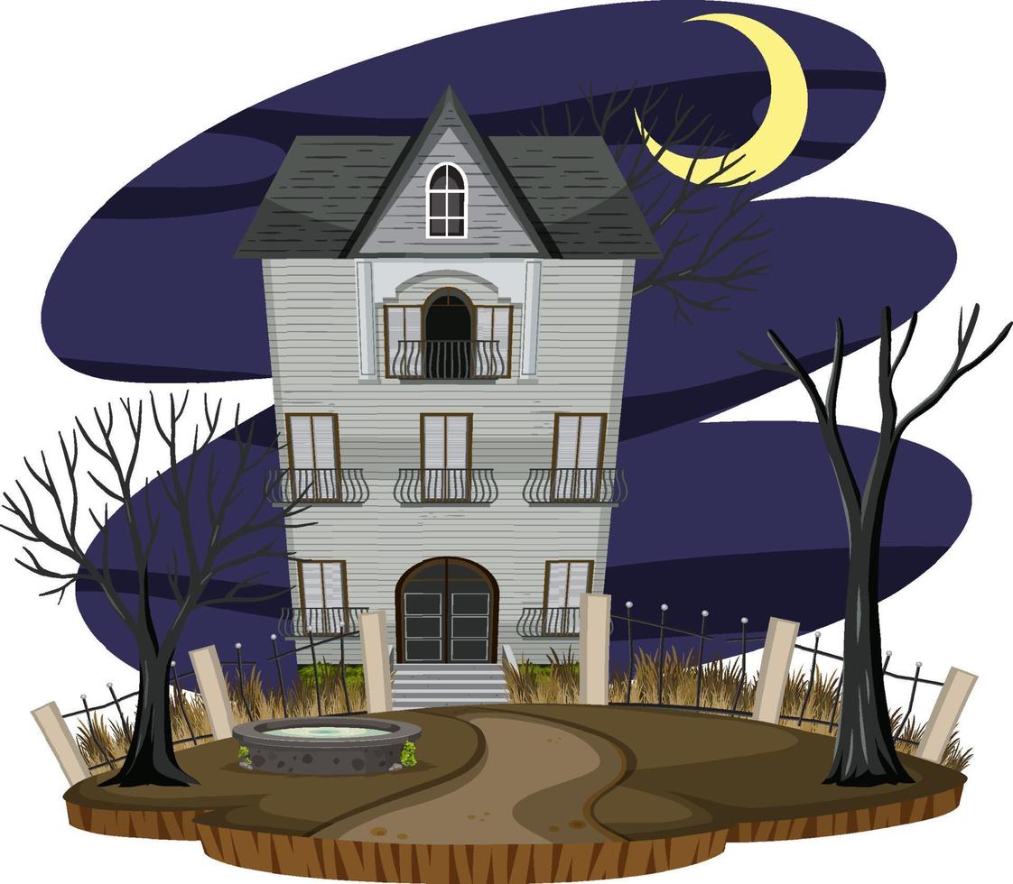 Haunted house at night scene vector
