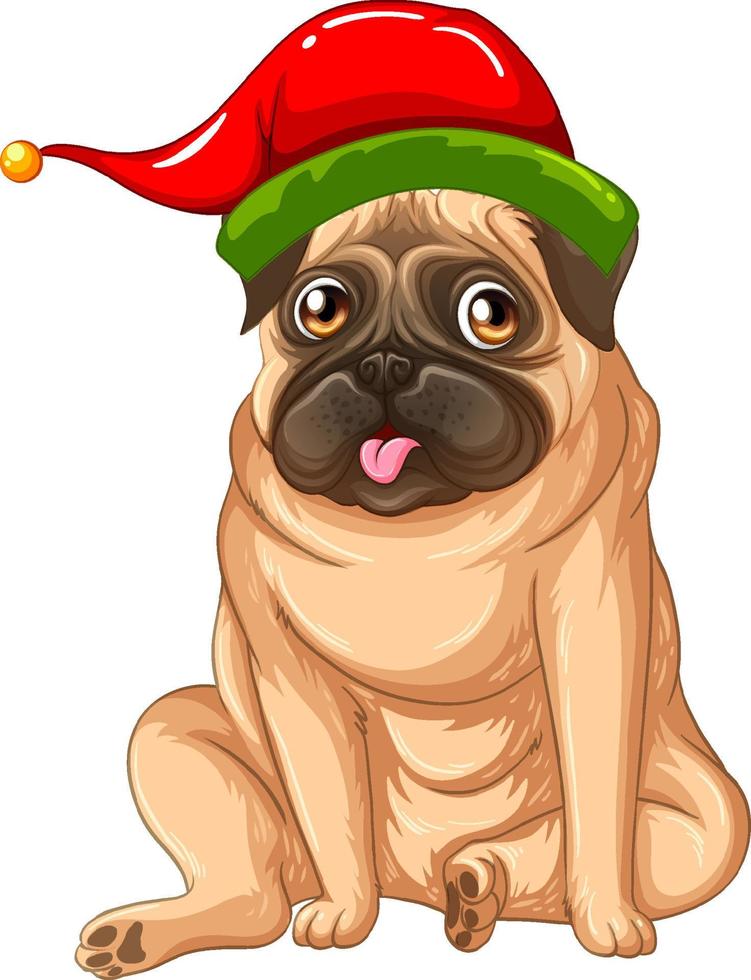 French bulldog wearing Christmas hat vector