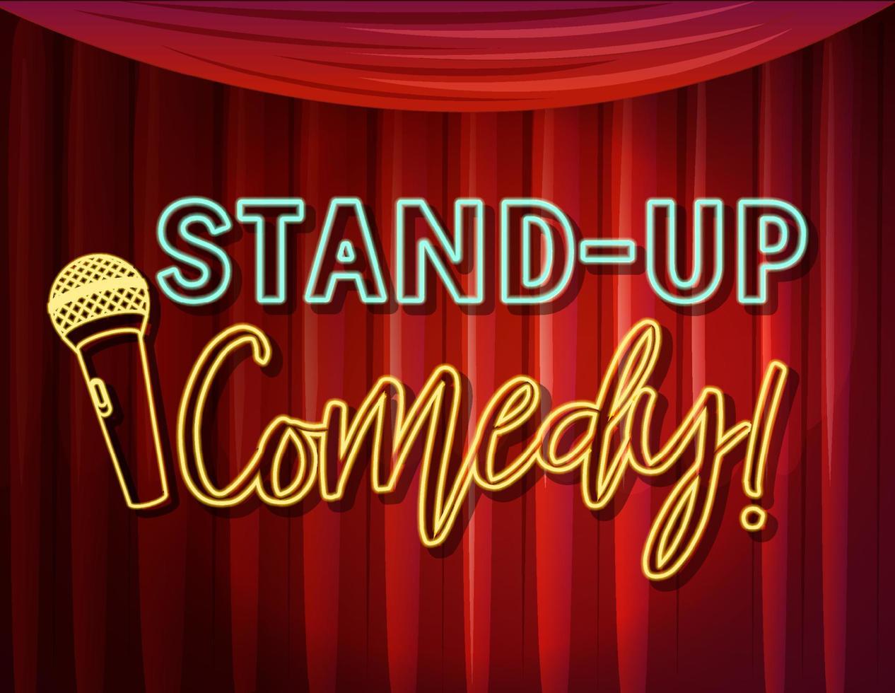 Stand up comedy banner con fondo de cortinas rojas vector