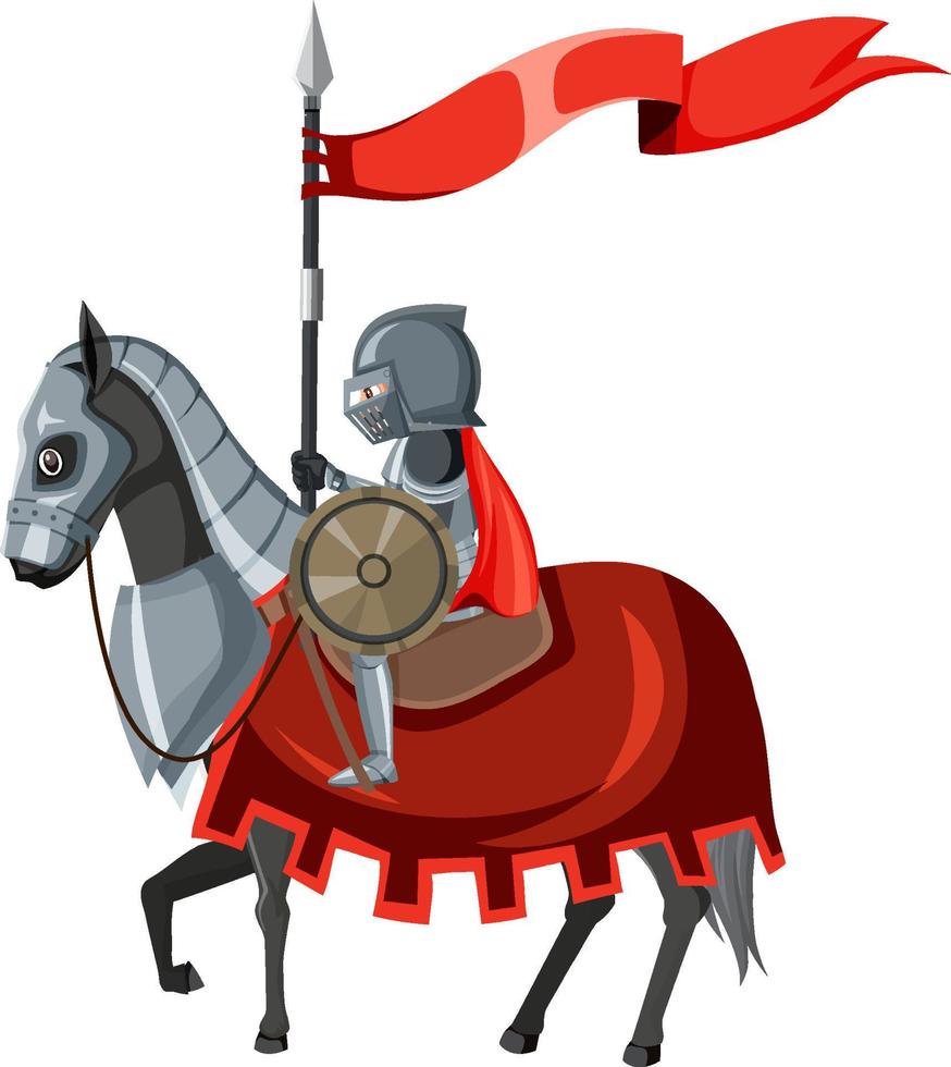 Knight riding a horse with weapon and shield vector