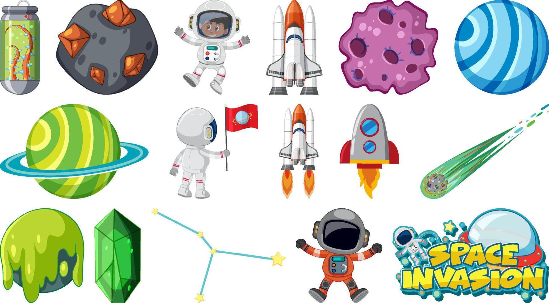 Set of isolated fantasy space objects vector