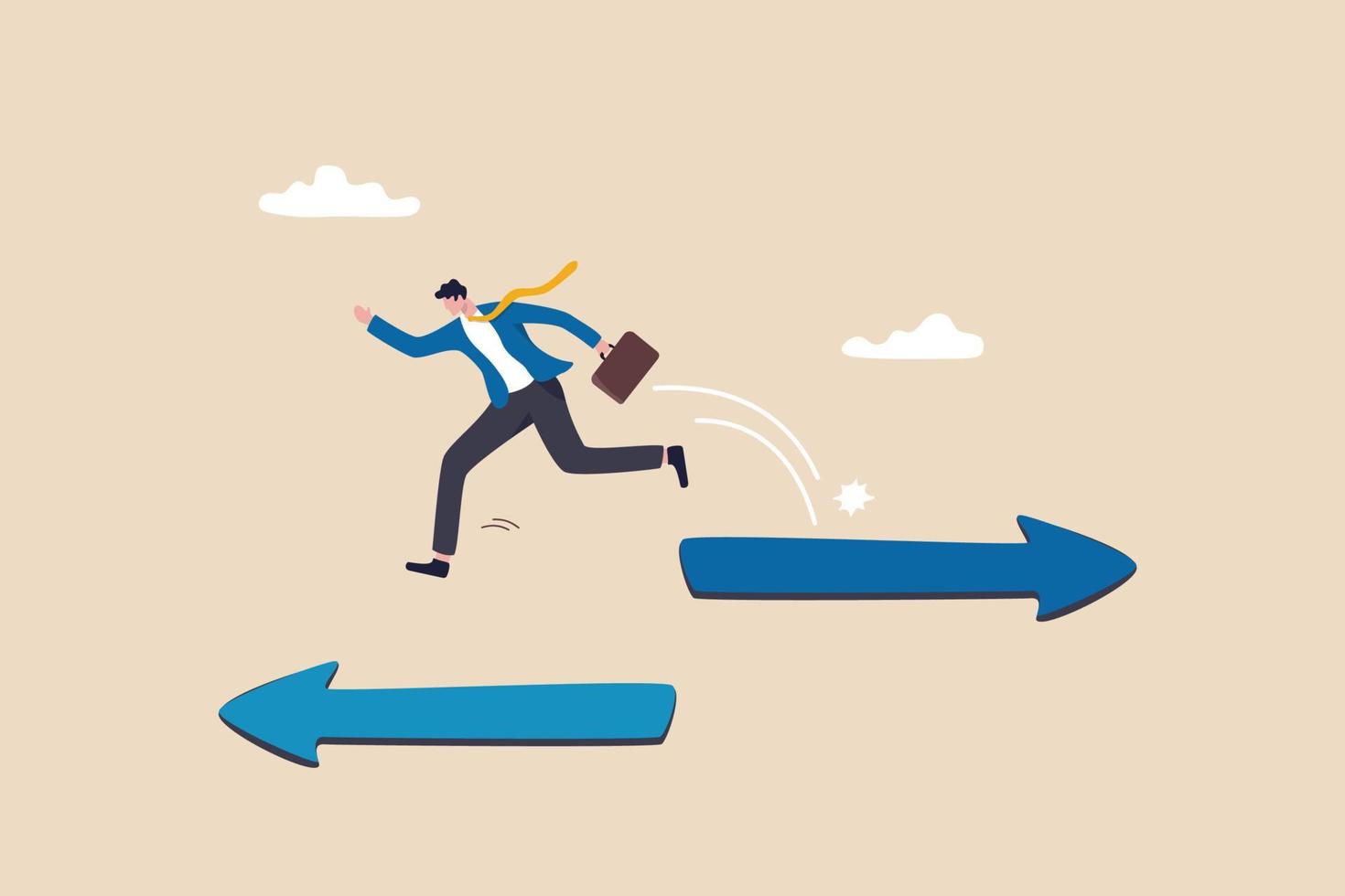 Change career, decide to go different path or direction, challenge to find new way or opportunity, progress to other choice or journey concept, businessman change from arrow sign to other direction. vector