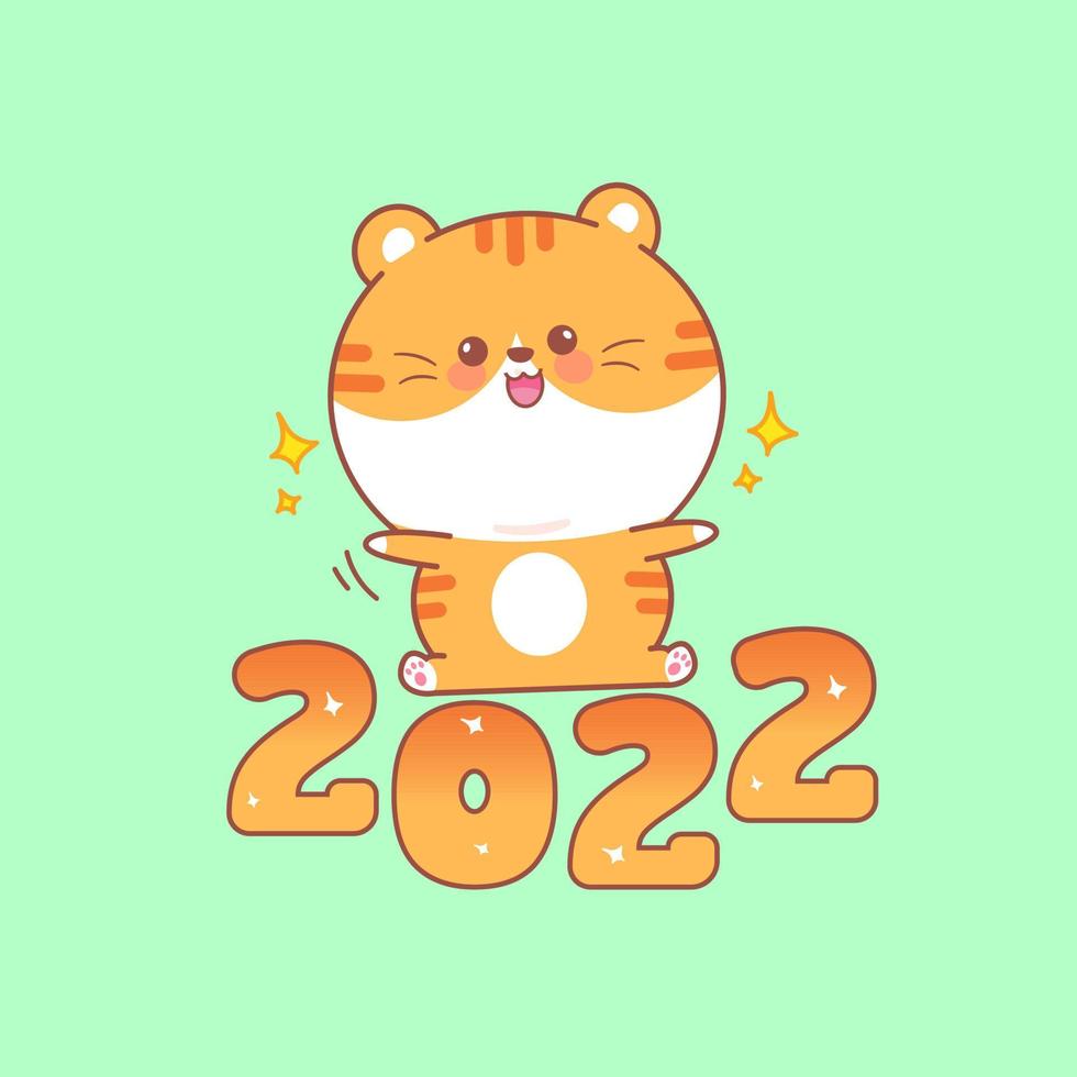 Cute tiger happy new year 2022 vector illustration in cartoon style
