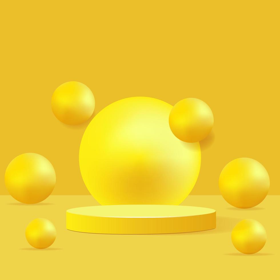3d background products display podium scene with geometric platform. stage showcase on pedestal display yellow studio vector