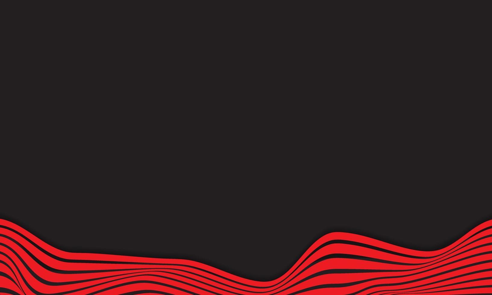 Fondo de rayas abstractas en negro y rojo con patrón de líneas onduladas. vector