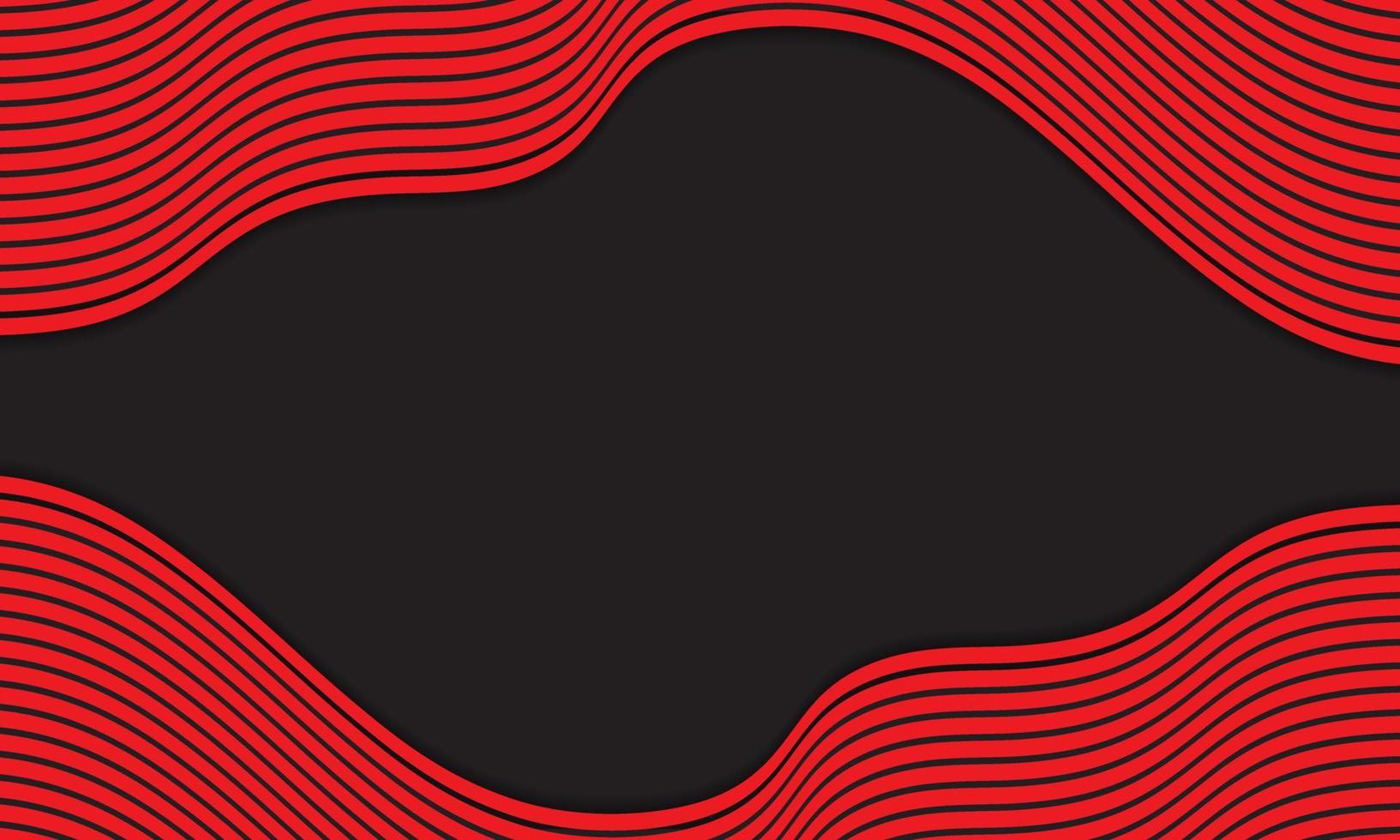 Fondo de rayas abstractas en negro y rojo con patrón de líneas onduladas. vector