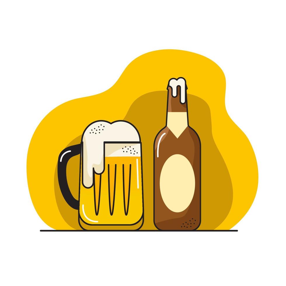 Ilustración de una jarra de cerveza y una botella de cerveza. aislar el fondo. vector