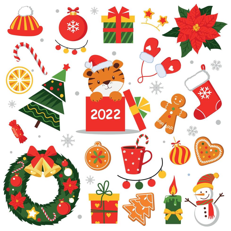 Christmas elements. Color vector elements. Illustration for happy new year decor.