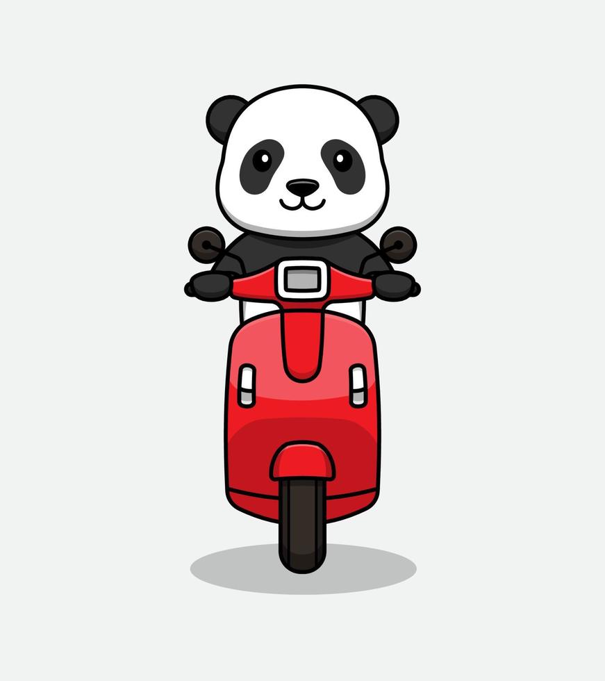 Cute panda cat riding a scooter vector