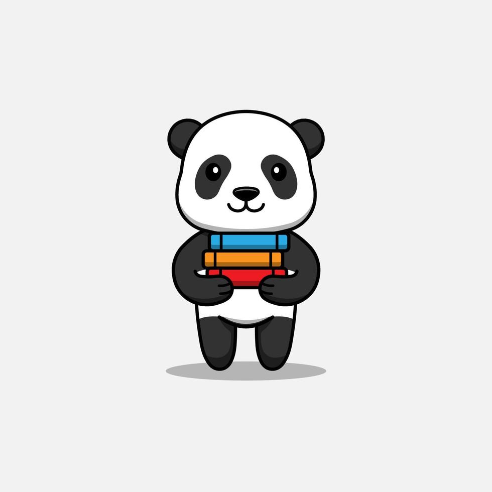 lindo panda llevando algunos libros vector