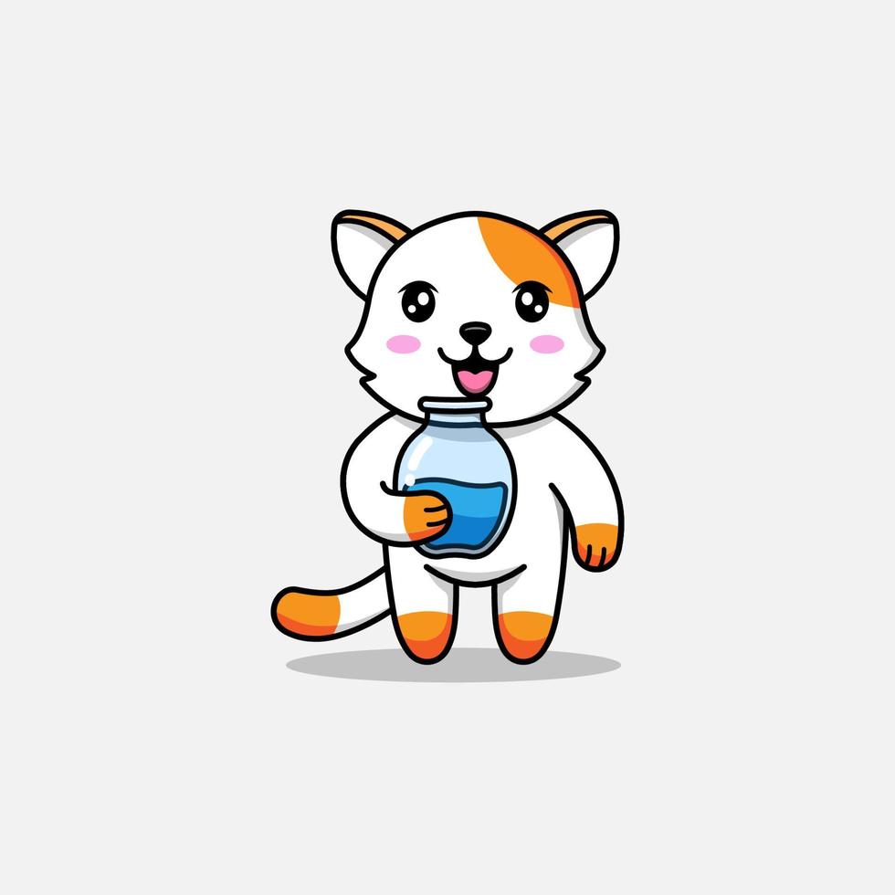 Cute cat carrying a jar of water vector