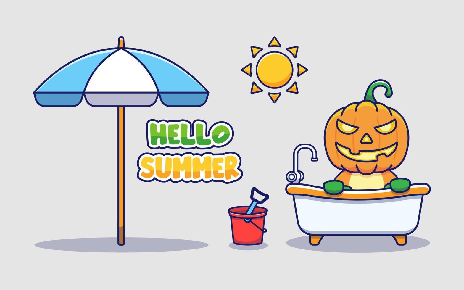 Cute pumpkin monster with hello summer greeting banner vector