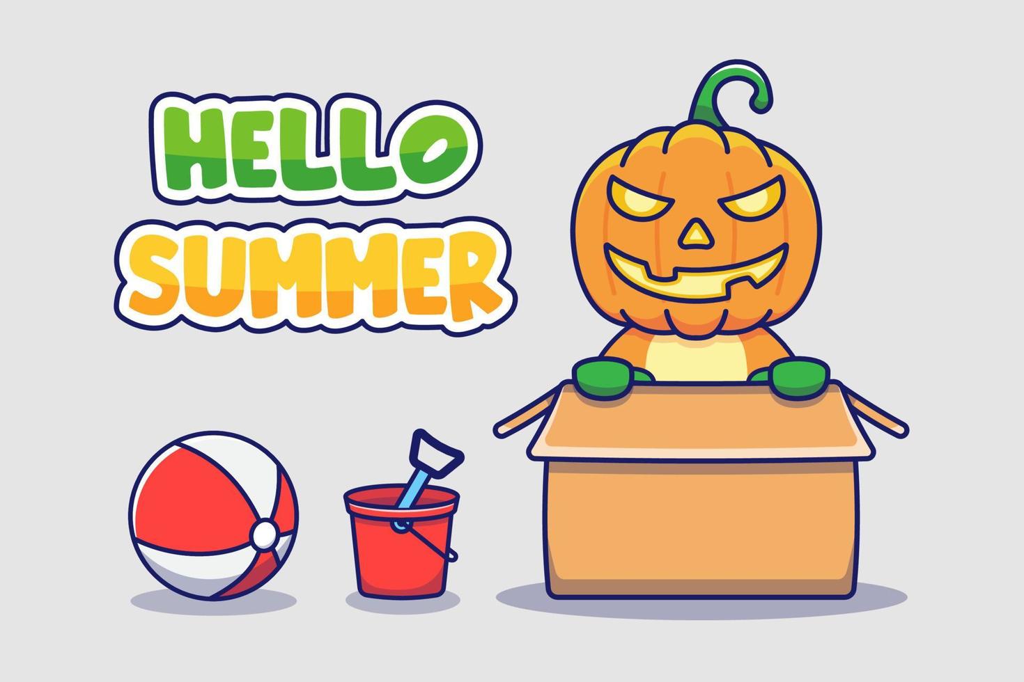 Cute pumpkin monster with hello summer greeting banner vector