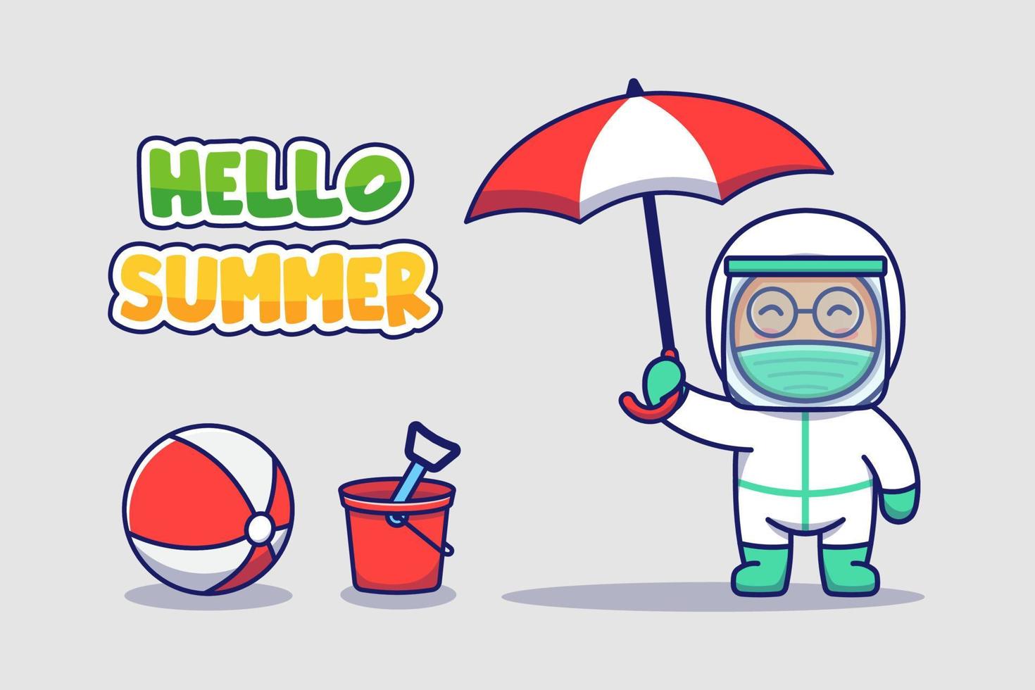 Cute doctor with hello summer greeting banner vector