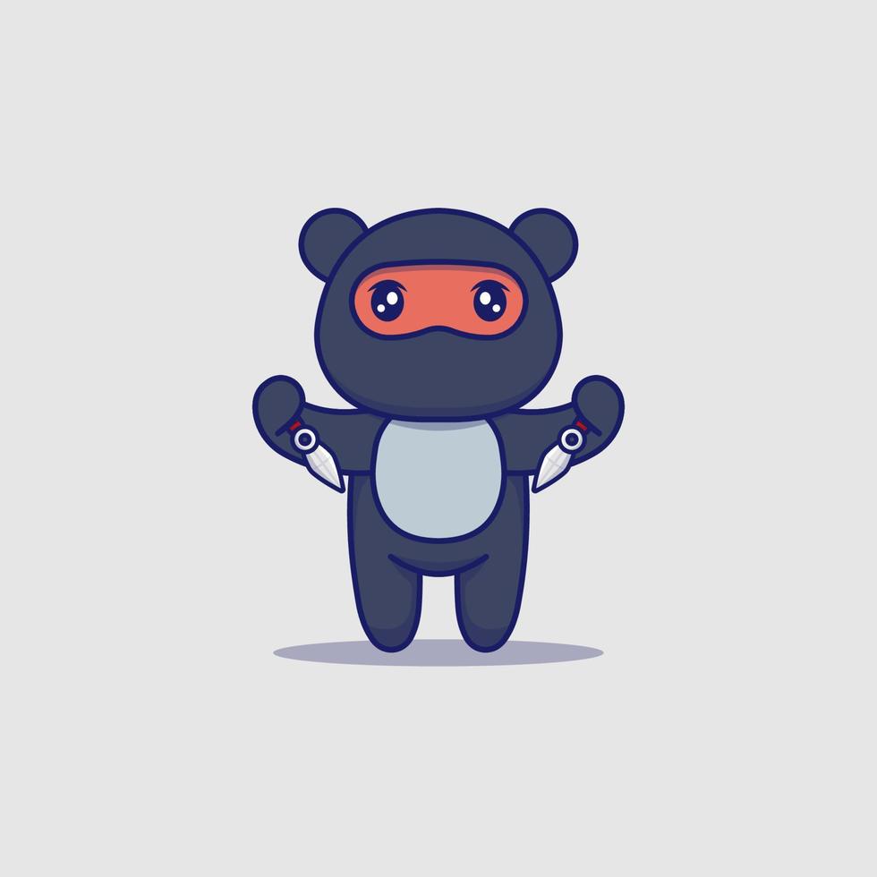 Cute ninja bear carrying weapons vector