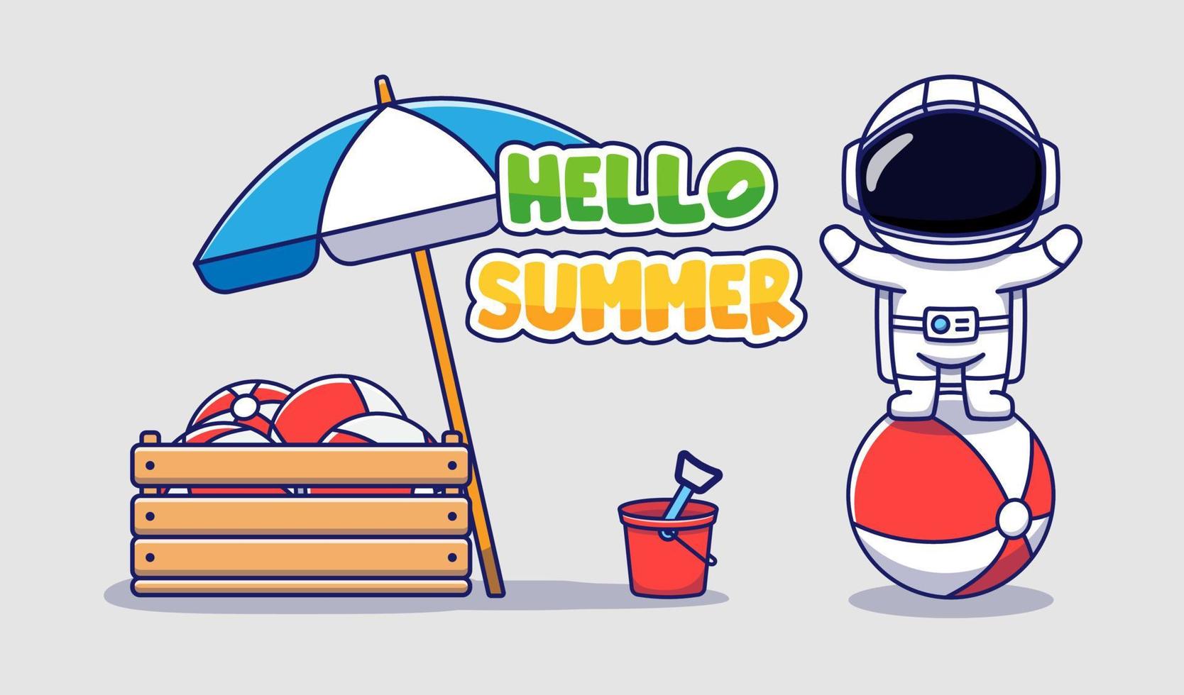 Cute astronaut with hello summer greeting banner vector