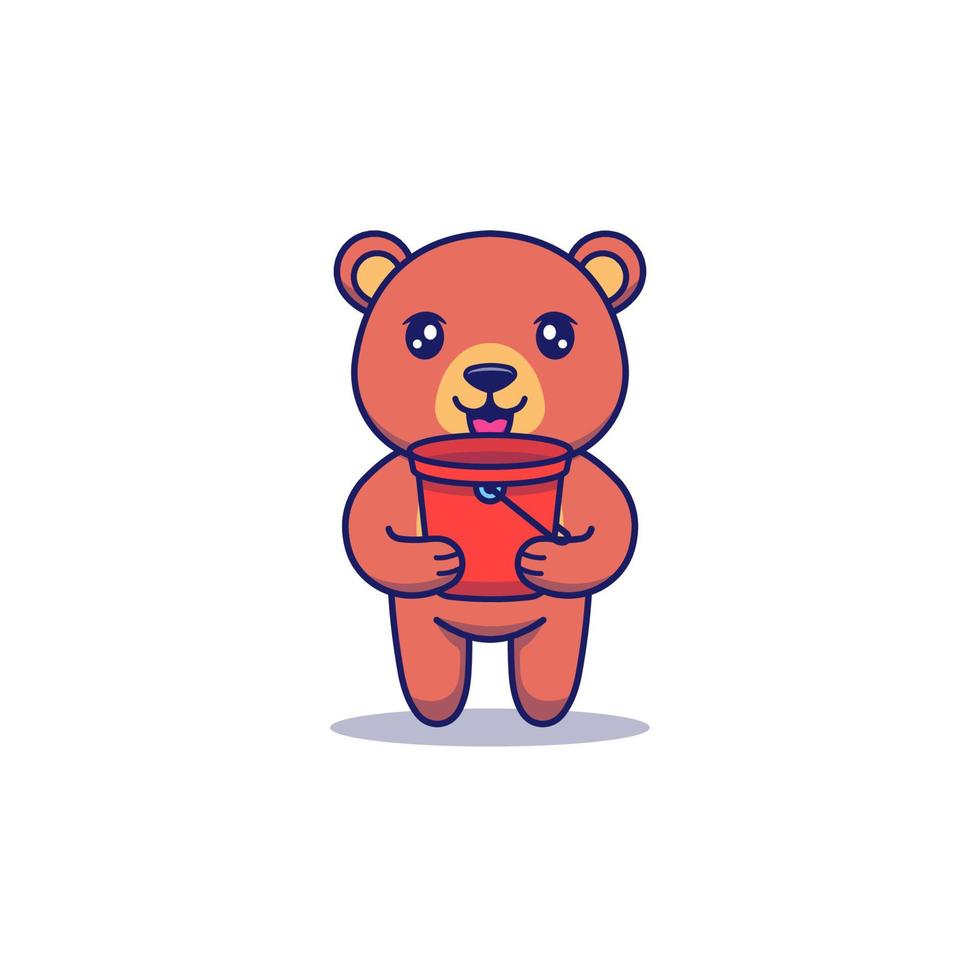 lindo oso llevando un cubo rojo vector