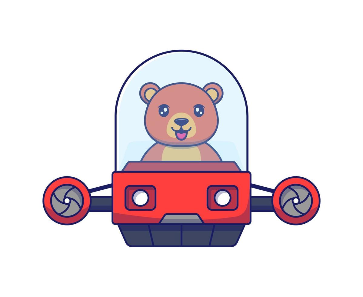 Cute bear driving flying vehicle vector