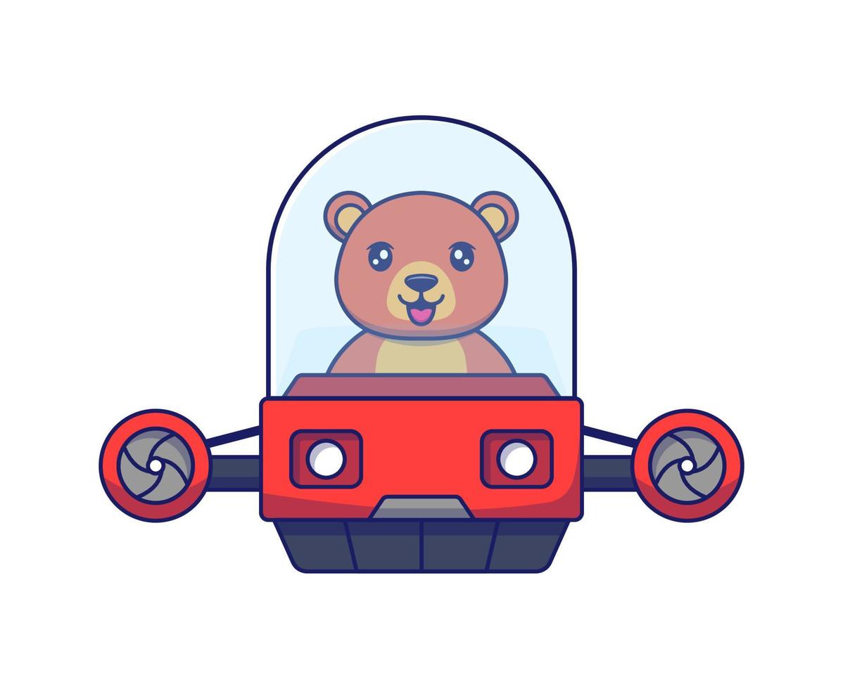 Cute bear driving flying vehicle vector