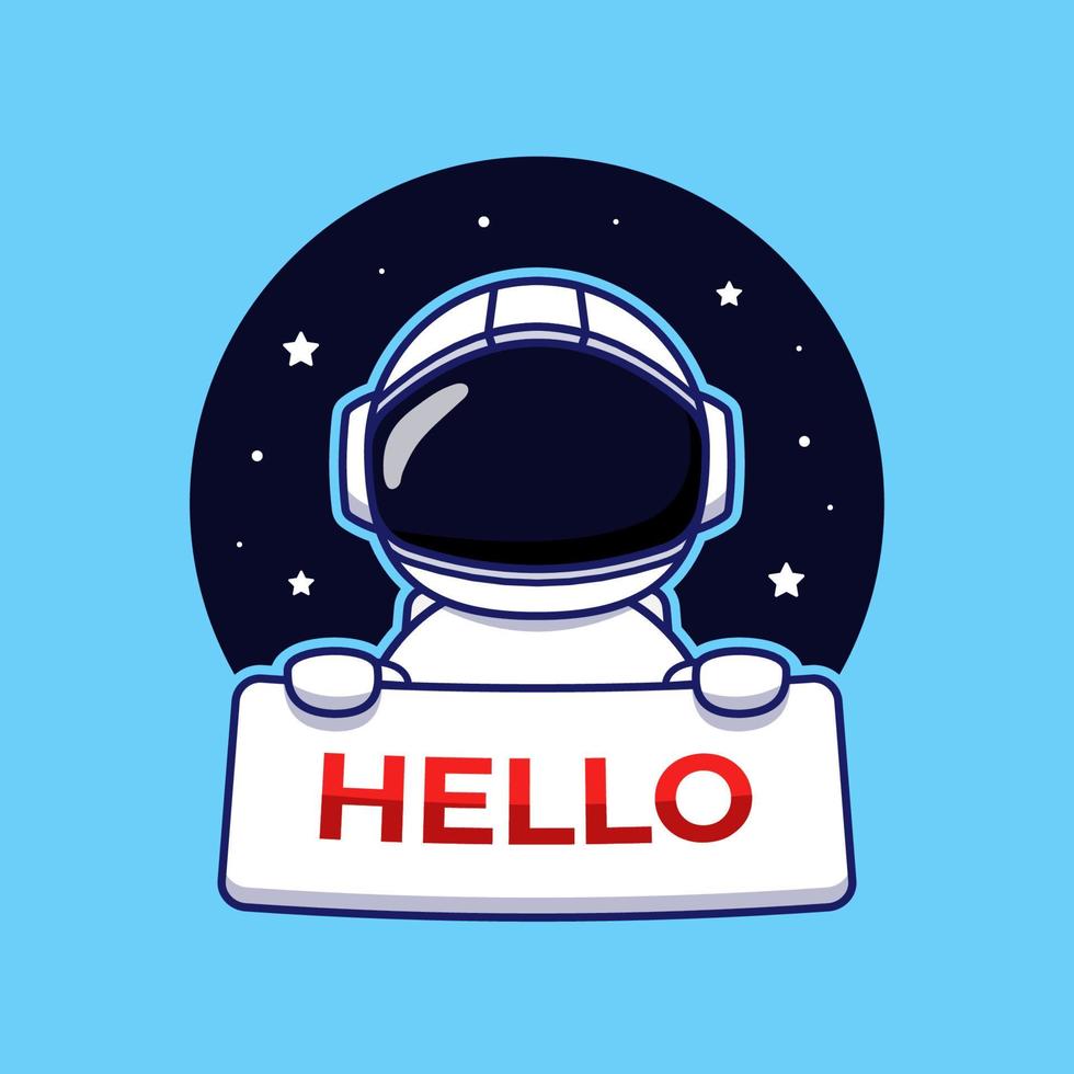 Cute astronaut carrying hello banner vector