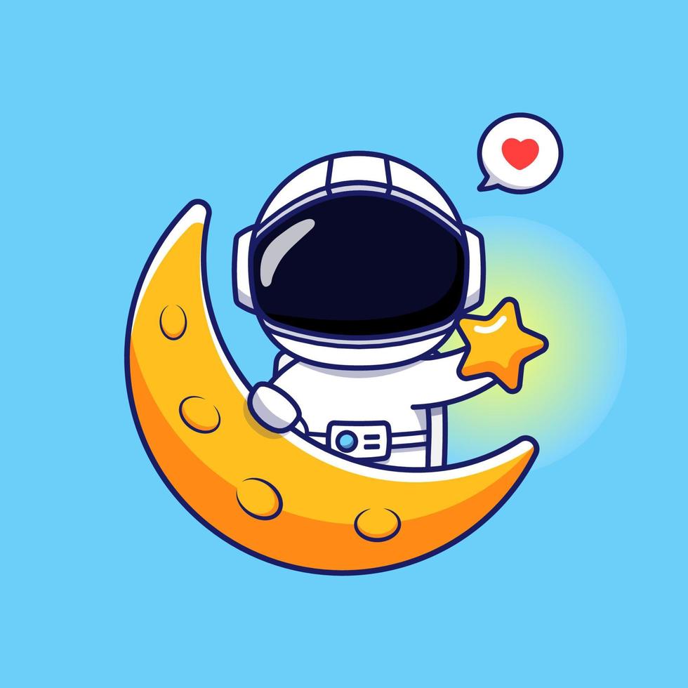 lindo astronauta con estrella y luna vector
