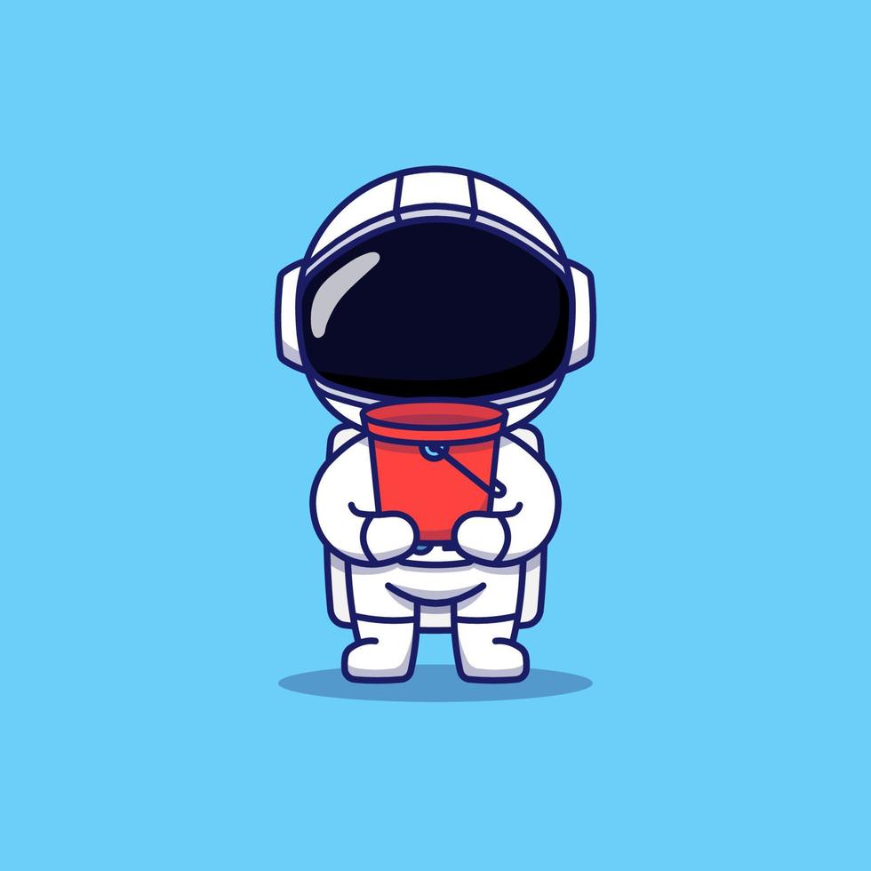 lindo astronauta llevando un cubo vector