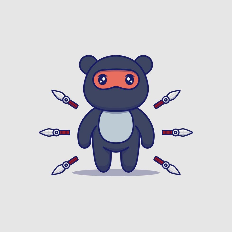 Cute ninja bear with weapons vector
