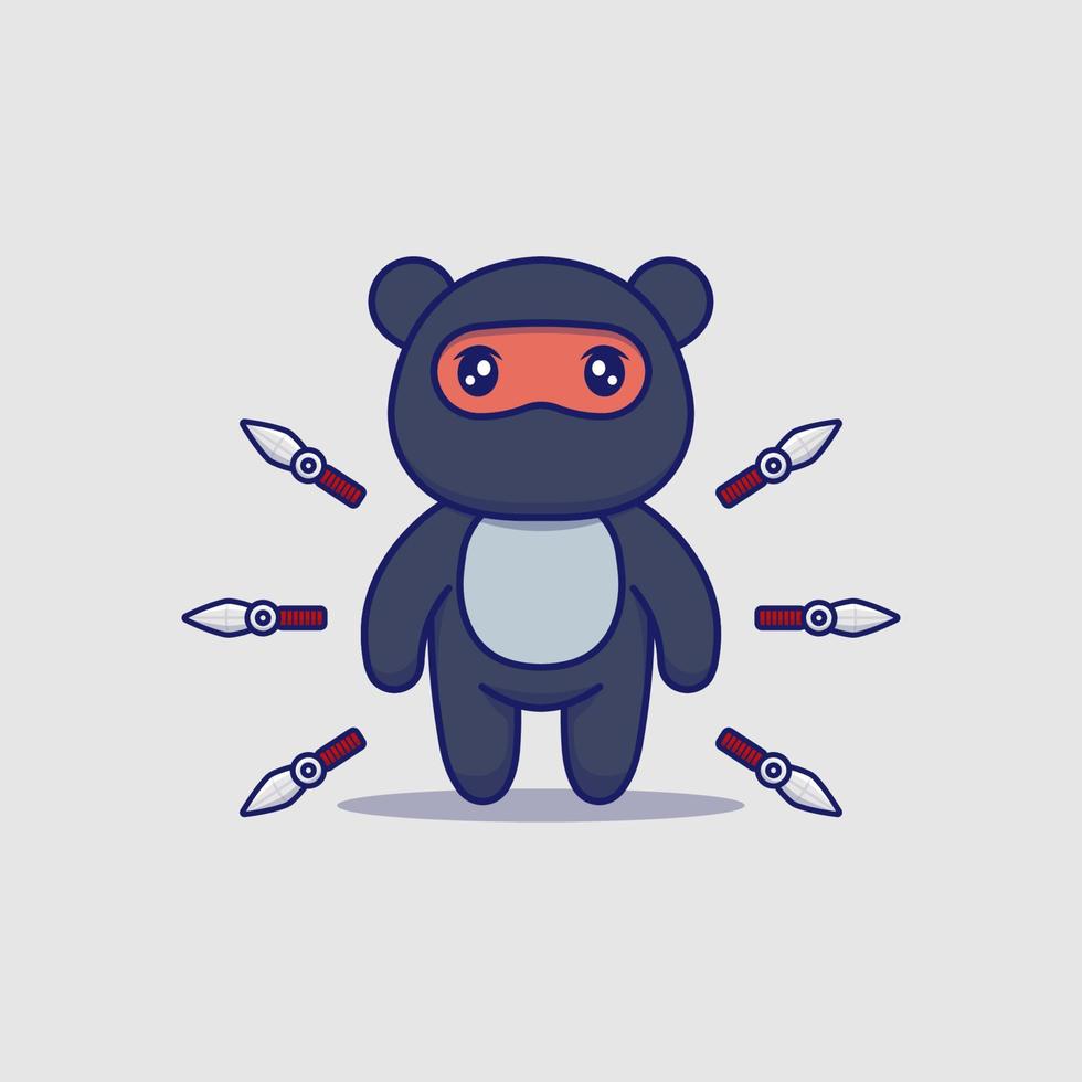 lindo oso ninja con armas vector