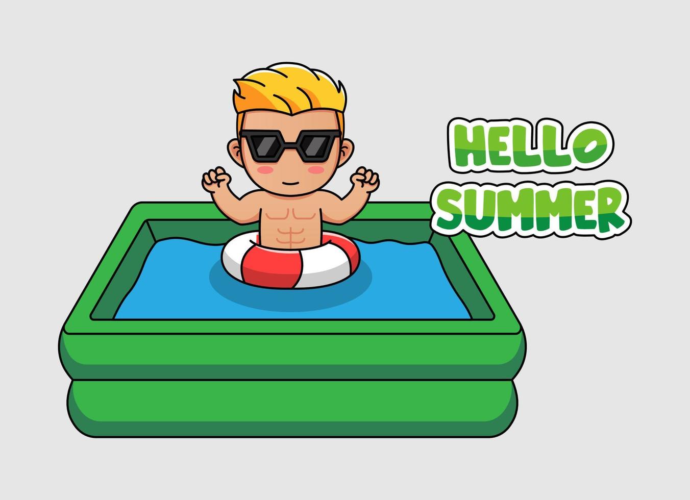 Cute guy with hello summer greeting banner vector