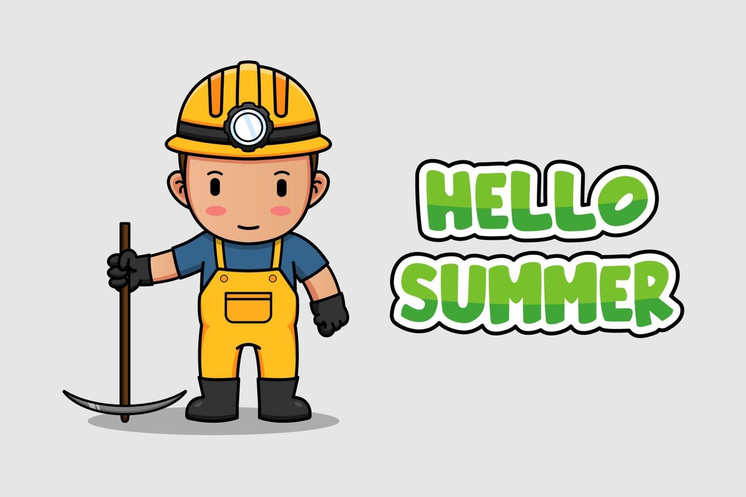 Cute miner with hello summer banner vector