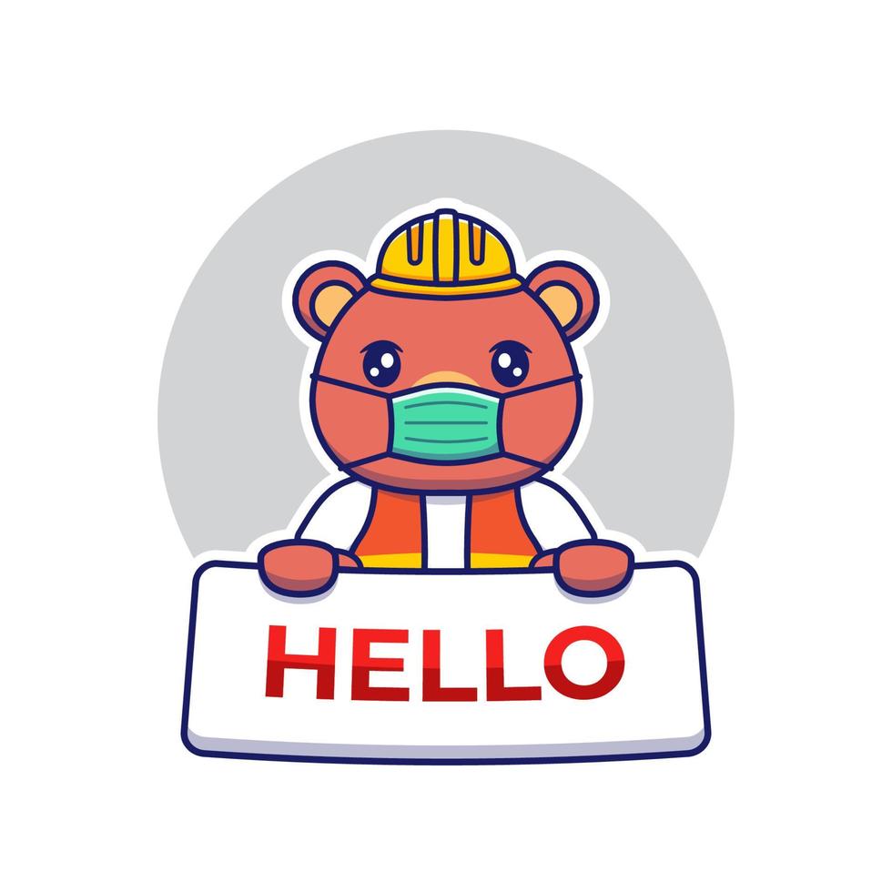 Cute bear carrying hello banner vector