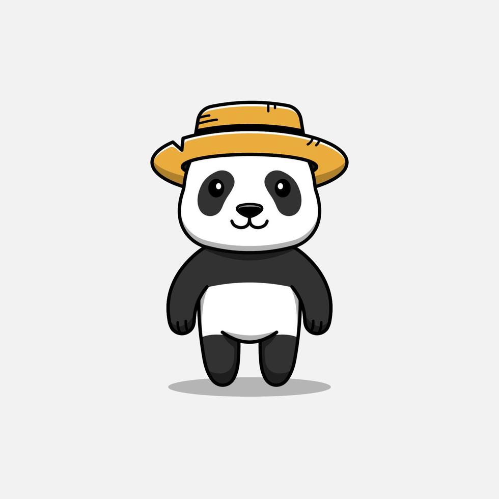 lindo panda con sombrero de paja vector